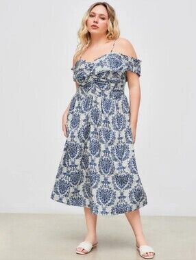 Cider Woven Off-shoulder Floral Ruffle Maxi Dress